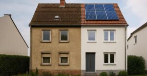 ein Haus geteilt in zwei Hälften