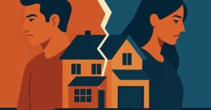 Scheidung und Eigenheim: Welche Wege offenstehen – und welcher sich lohnt - SATHI-Immobilien ein paar, scheidung im Comic style